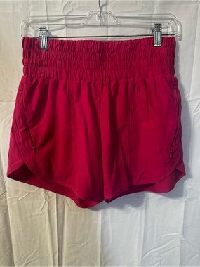 Pinspark Women's Athletic Shorts with Smocked Waist and zipper in Raspberry